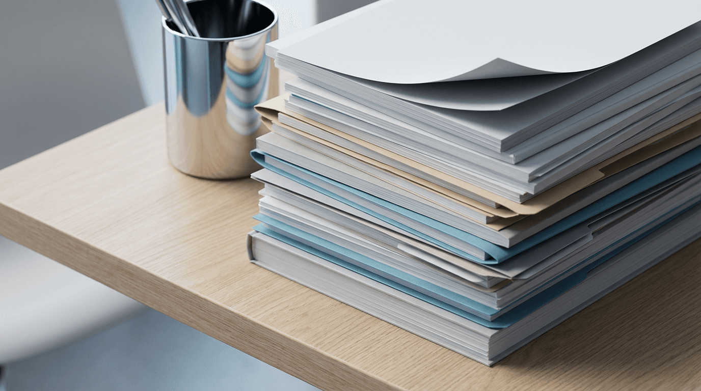 Stack of printed policy manuals and handbooks