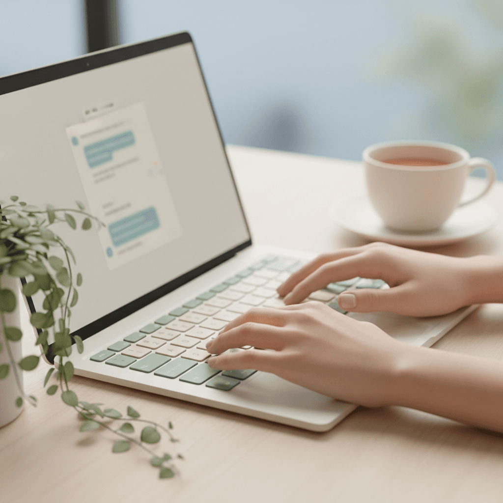 Chat interface on a laptop showing an AI answer with source citations